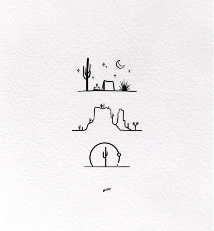 three different types of mountains with cactus trees on top and one is in the middle