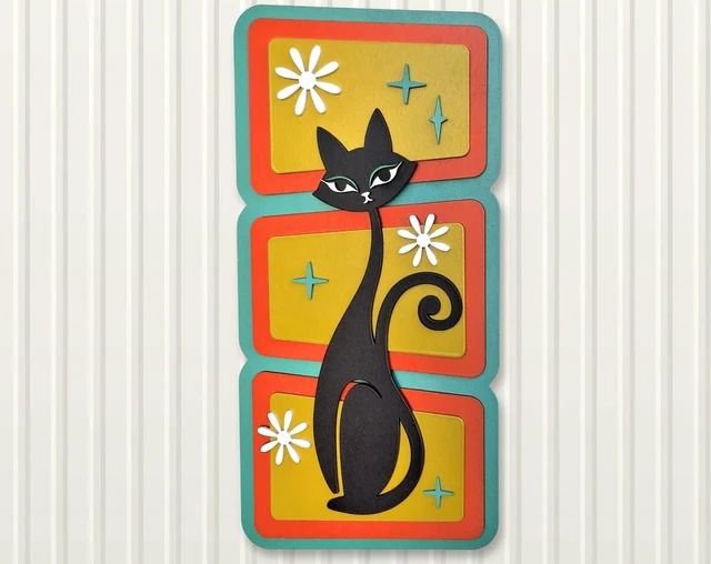 DoAllTheHobbies - Etsy Cat Geometric, Mid Century Modern Wall Decor, Mid Century Modern Poster, Mid Century Cat, Sassy Cat, Super Cute Cats, Mid Century Modern Patterns, Mid Century Modern Walls, Retro Sign