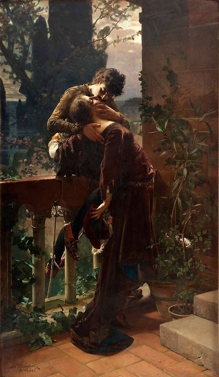 a painting of a man and woman embracing