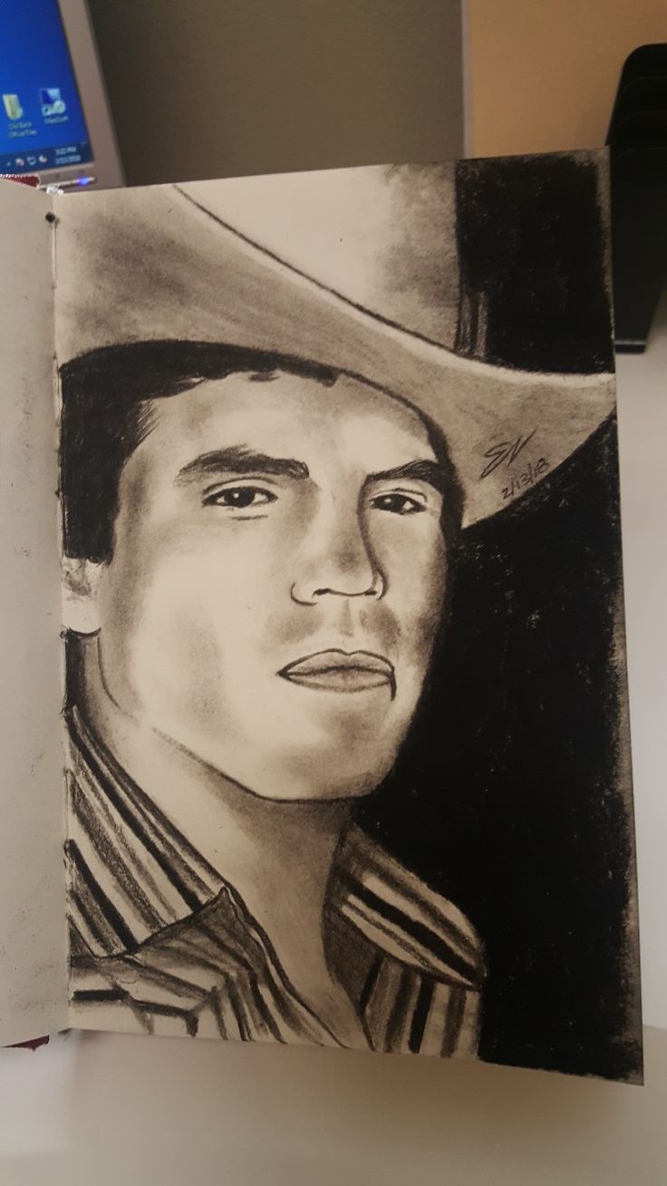 a drawing of a man wearing a cowboy hat