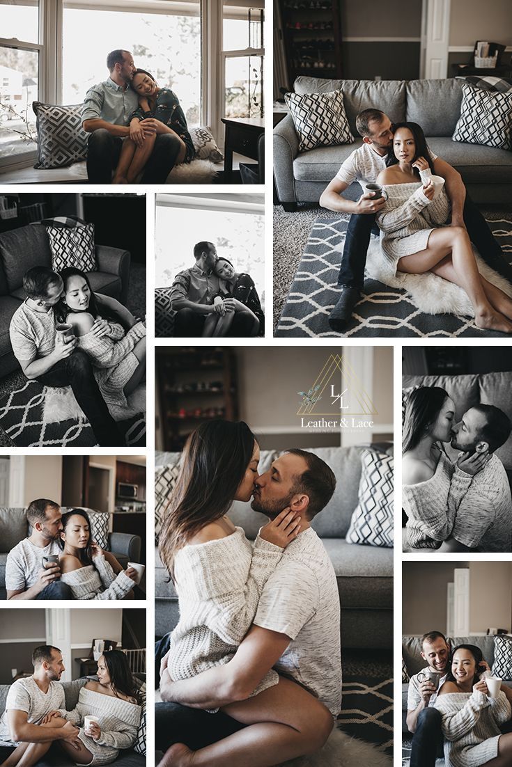 a collage of people sitting on couches in front of a window and one man holding a baby