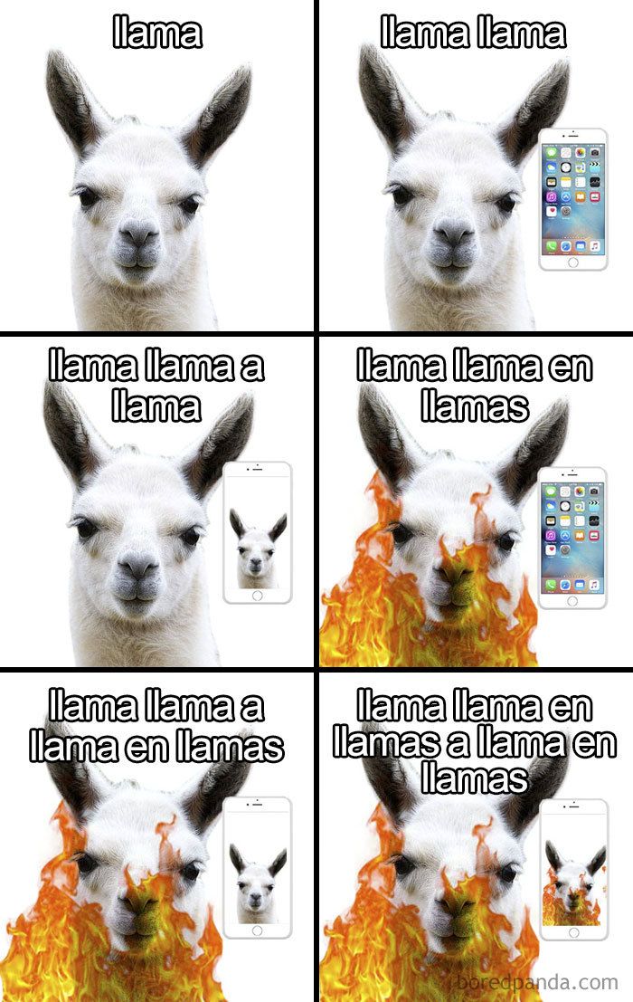 an image of llamas with fire in their mouths and captioning them