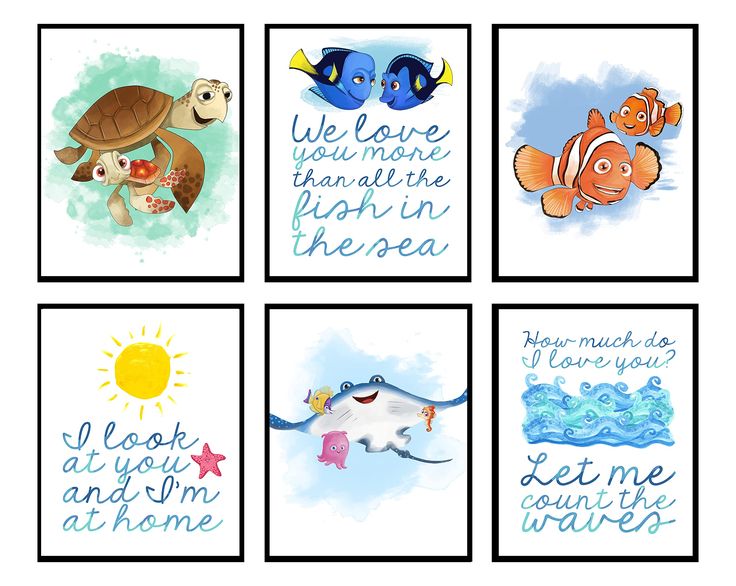 PRICES MAY VARY. 🐠 NEMO FISH OCEAN THEMED WALL ART: Transform your little girls and boys room into an underwater adventure with our Nemo Fish Ocean Themed Character Wall Art Decor! This charming set of six prints features funny and delightful room quotes, alongside beloved characters, Nemo, and his friends, adding a fun and imaginative experience to your room. 🚿 SET OF SIX PRINTS: This set includes six unique prints featuring Nemo, Dory, Squirt, and other beloved characters from the ocean. Thi Finding Dory Room Decor Ideas, Under Water Room Theme, Nemo Nursery Ideas, Toddler Ocean Room, Finding Nemo Nursery Theme, Disney Boy Nursery, Nemo Baby Shower Ideas, Disney Nursery Themes, Ocean Nursery Baby Boy