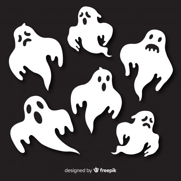 white ghost cutouts on black background