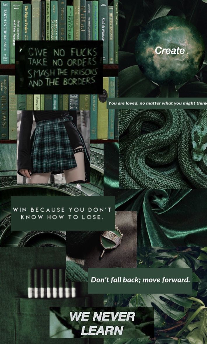 a collage of green and black images