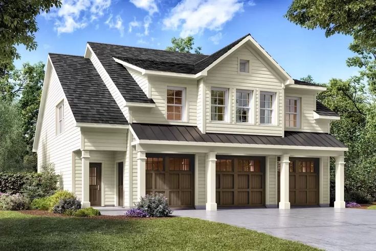 this is an artist's rendering of these two - story homeplans with garages