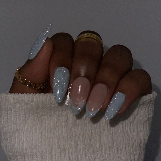 Blue Prom Nails, Blue Christmas Nails, Blue And Silver Nails, Hoco Nails, Light Blue Nails, Baby Blue Nails, Blue Acrylic Nails, Formal Nails, Prom Inspo