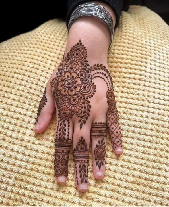 a woman's hand with henna tattoos on it