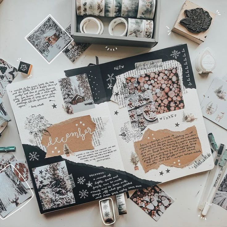 the contents of a scrapbook spread out on a table