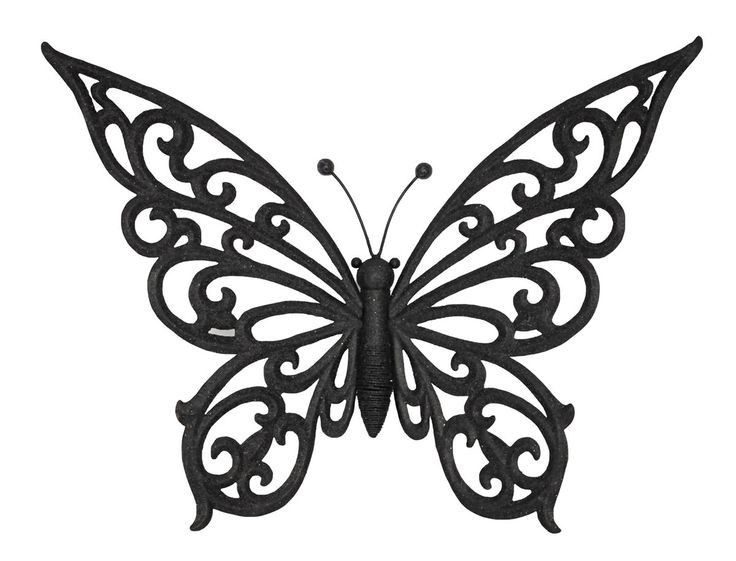 a black metal butterfly on a white background