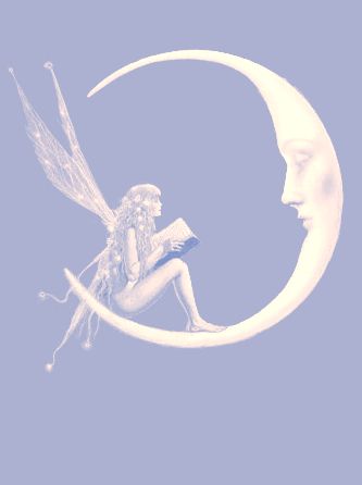 a fairy sitting on the moon reading a book