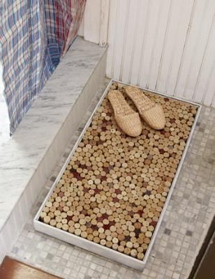 the floor is made out of wine corks and has been placed on top of it