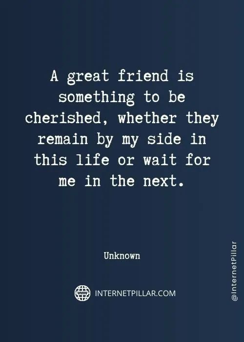 a quote from unknown on the internet that says, a great friend is something to be cherished, whether they remain by my side in this life or wait for me