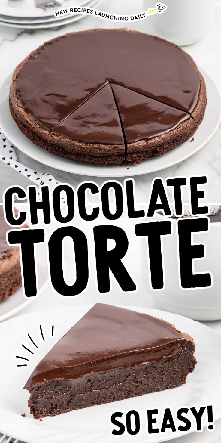 a chocolate torte on a plate with the words, chocolate torte so easy