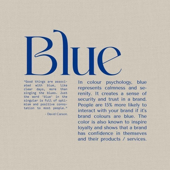 blue in color, mythology, blue represents calmness and serenity it creates a sense of beauty and trust in a brand that is inspired by its colors