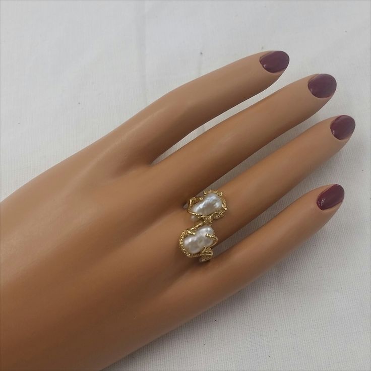 Baroque Pearl Engagement Ring, Elegant Gold Nugget Ring, Oval Gold Pearl Ring, Elegant Gold Rings With Baroque Pearls, Gold Baroque Pearl Ring, Gold Baroque Pearl Ring For Wedding, Elegant Gold Pearl Ring With Baroque Pearl, Elegant Gold Baroque Pearl Ring, Pearls Ring