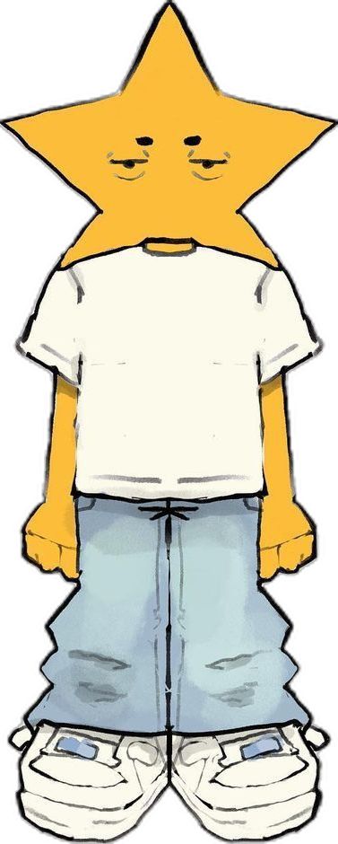 a drawing of a cartoon character wearing jeans and a t - shirt with a star on it