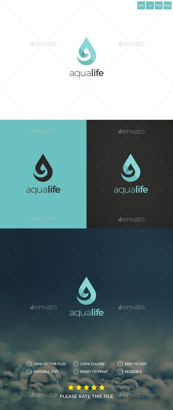 the logo for aqua life is shown in three different colors and font styles, including blue,