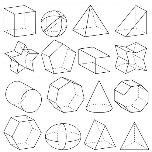 an image of different shapes to be used in the drawing lesson, including cubes and triangles