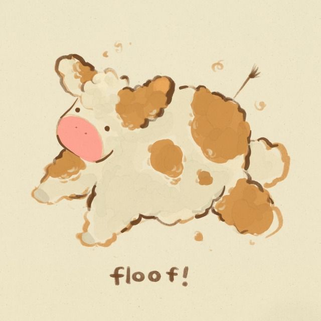 a drawing of a brown and white cow with the word floor on it's face