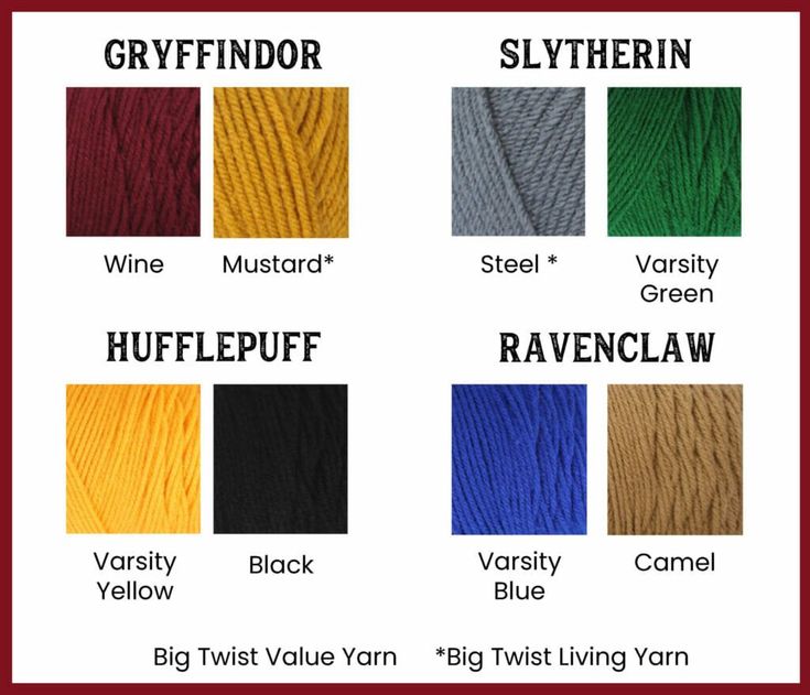 different colors of yarn for knitting and crochet, with the names of each color