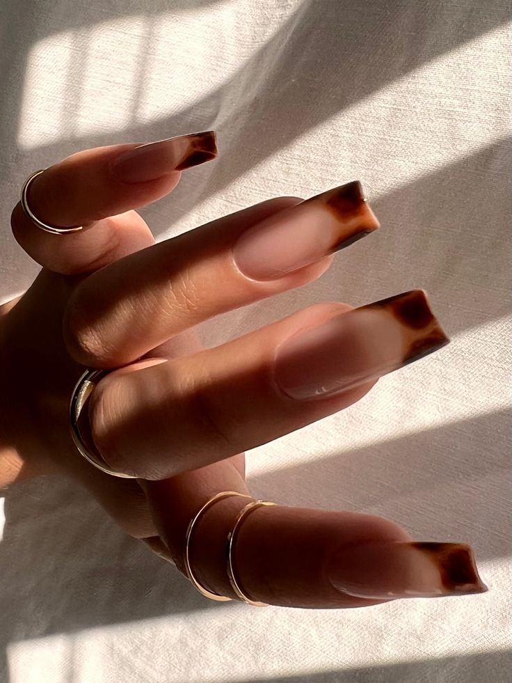 Nails Acrylic Tortoise Shell, Tortoiseshell Nails Square, Tortoise Shell Nails Coffin, Turtle Shell Nails French, Tortoise Shell Nails Square, Tortoise Nails Square, French Tip Acrylic Nails Brown, Tortious Shell Nails French, Tortishell Nails Design French