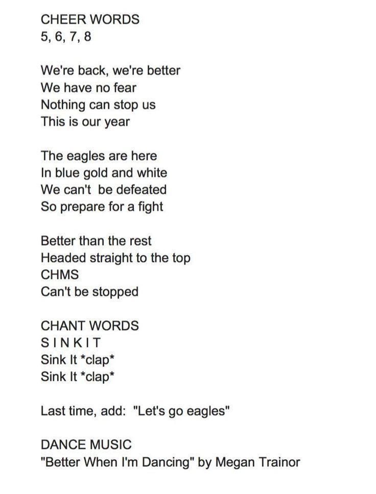 an image of a song with the words cheer words in black and white on it