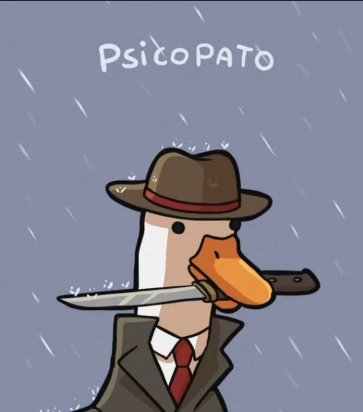 a cartoon duck with a knife in its mouth and a hat on it's head