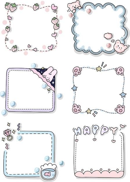 a set of four different frames with hearts and stars on them, all in pastel colors