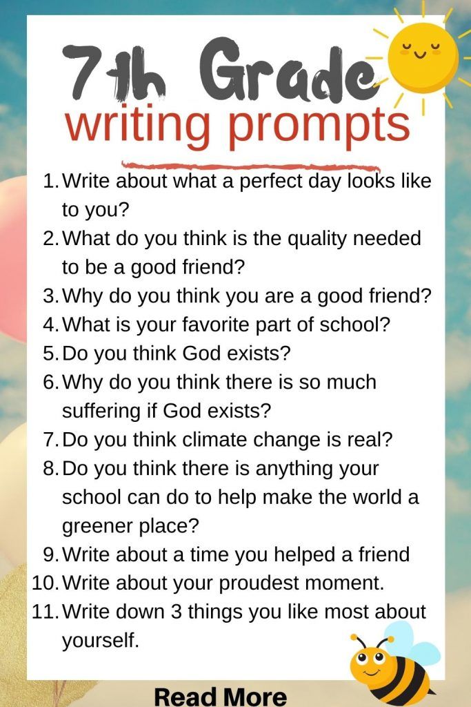 a poster with the words, 7th grade writing prompts and an image of a bee