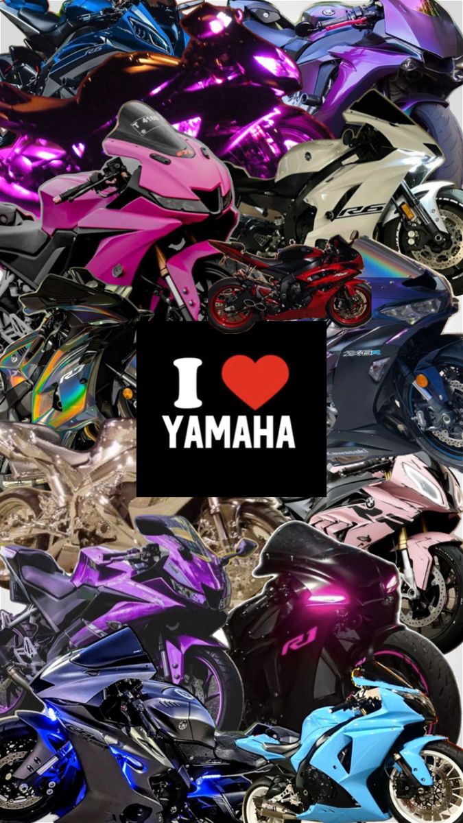 i love yamaha motorcycles with the words i love them in black and white, on top of