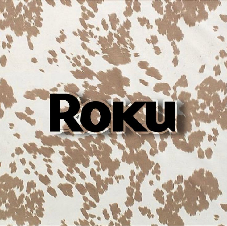 the word roku written in black and brown ink on a white background with an animal print pattern