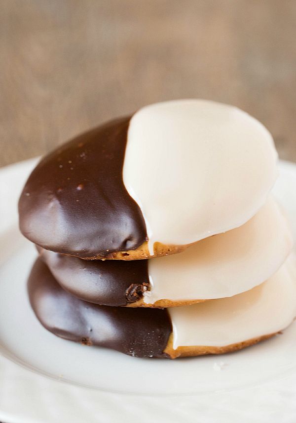 three pieces of chocolate covered cookies stacked on top of each other