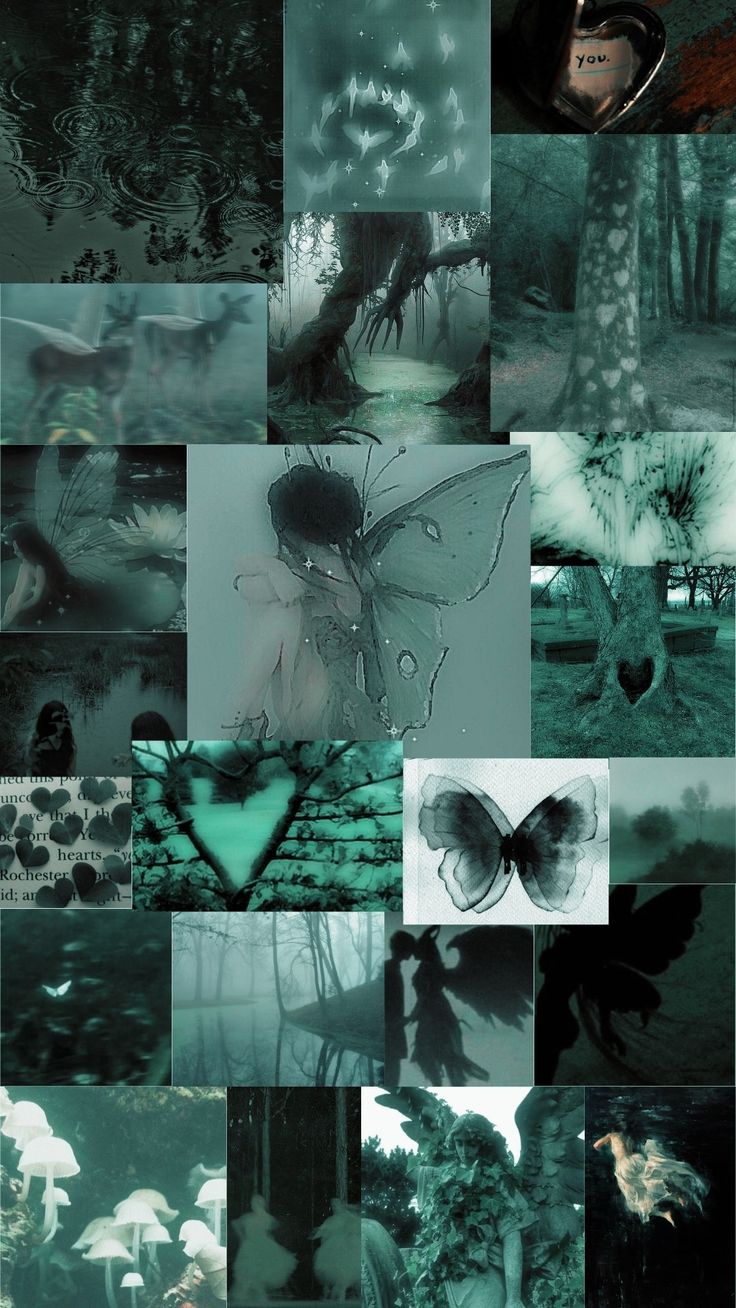 a collage of different images with trees and butterflies