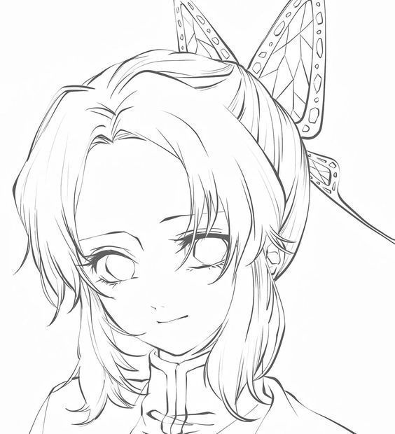 a drawing of a girl with butterfly wings on her head, looking at the camera