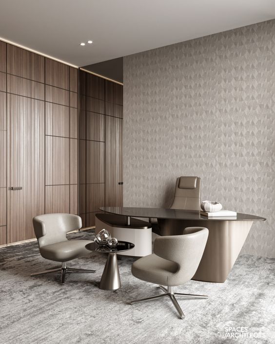 Modern Interior Design Ceo Office Interior Design, Ceo Office Design Luxury Modern, Executive Office Design Interior, Office Interior Design Luxury, Ceo Office Design, Office Table And Chairs, Office Furniture Layout, Small Office Design Interior, Ceo Office