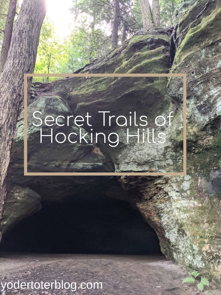 the secret trails of hocking hills in new york state park, with text overlay