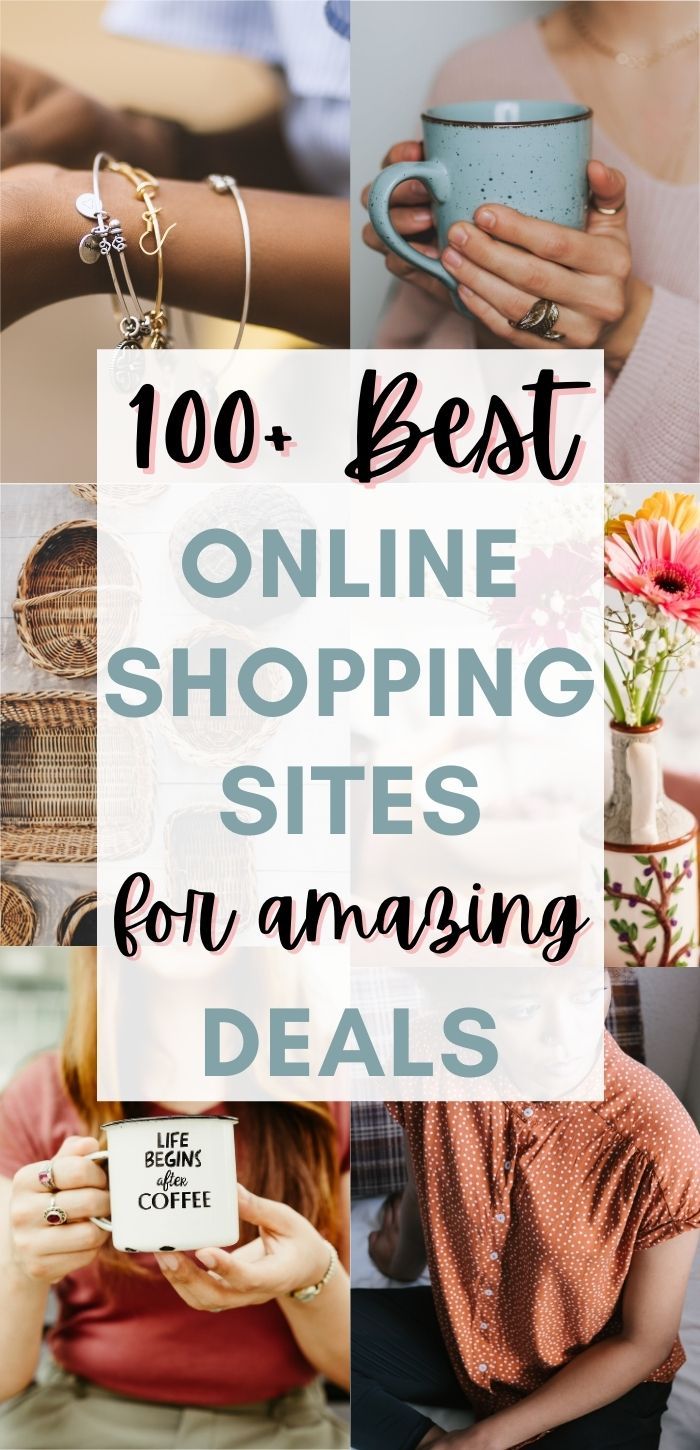 the words, 100 best online shopping sites for amazing deales are shown in this collage