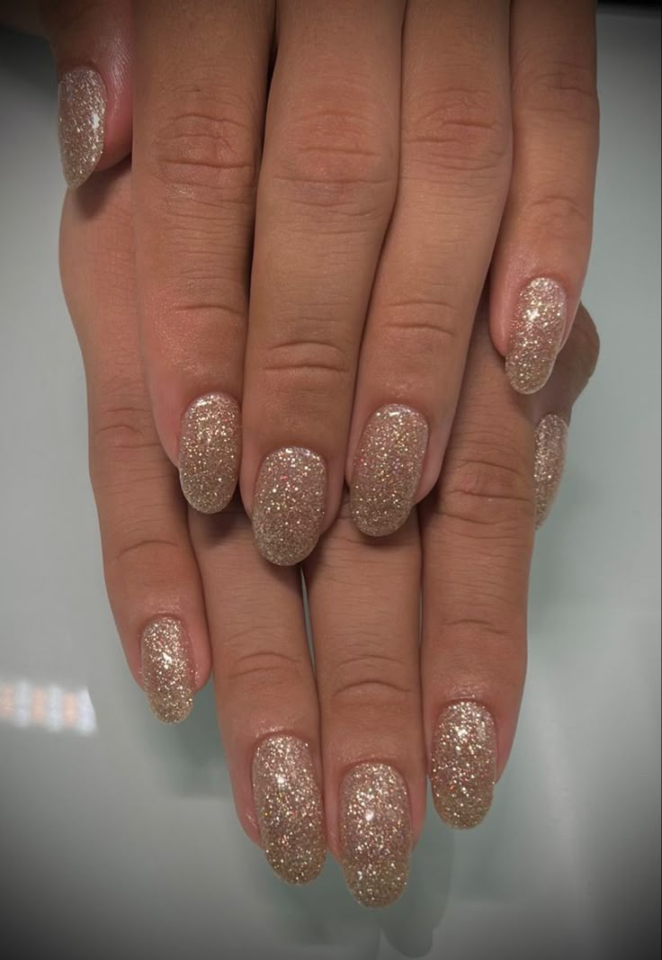 Gold Glittery Nails Acrylic, Gold Sequin Nails, Bridal Nails Gold Glitter, Subtle Gold Glitter Nails, Simple Gold Glitter Nails, Sparkling Gold Nails, Gold Glitter Dip Powder Nails, All Glitter Nails Short, Glitter Half Moon Nails