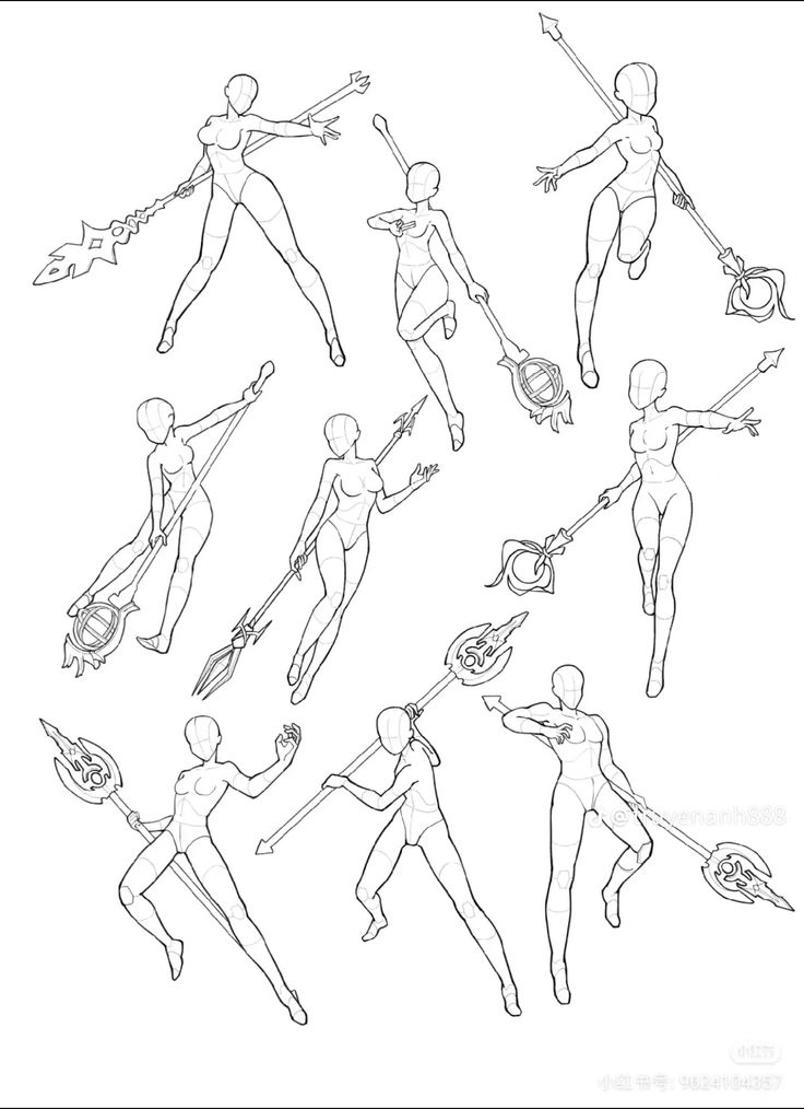 an outline drawing of different poses and body shapes