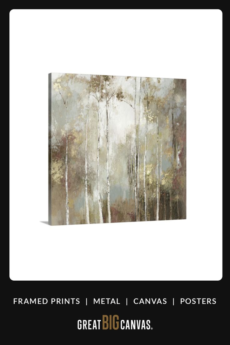 an abstract painting with white and brown trees on the wall, in front of a black background