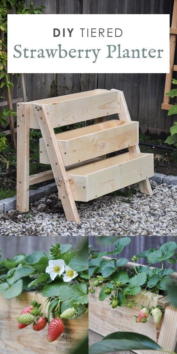 the diy tiered strawberry planter is made out of pallets and wood