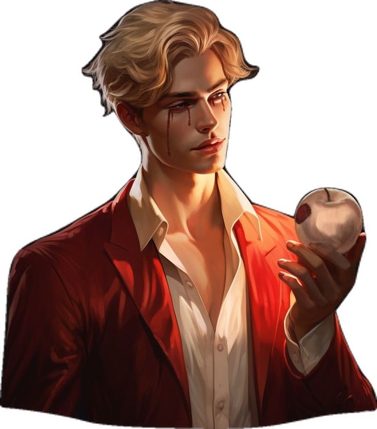 a young man holding an apple in his right hand