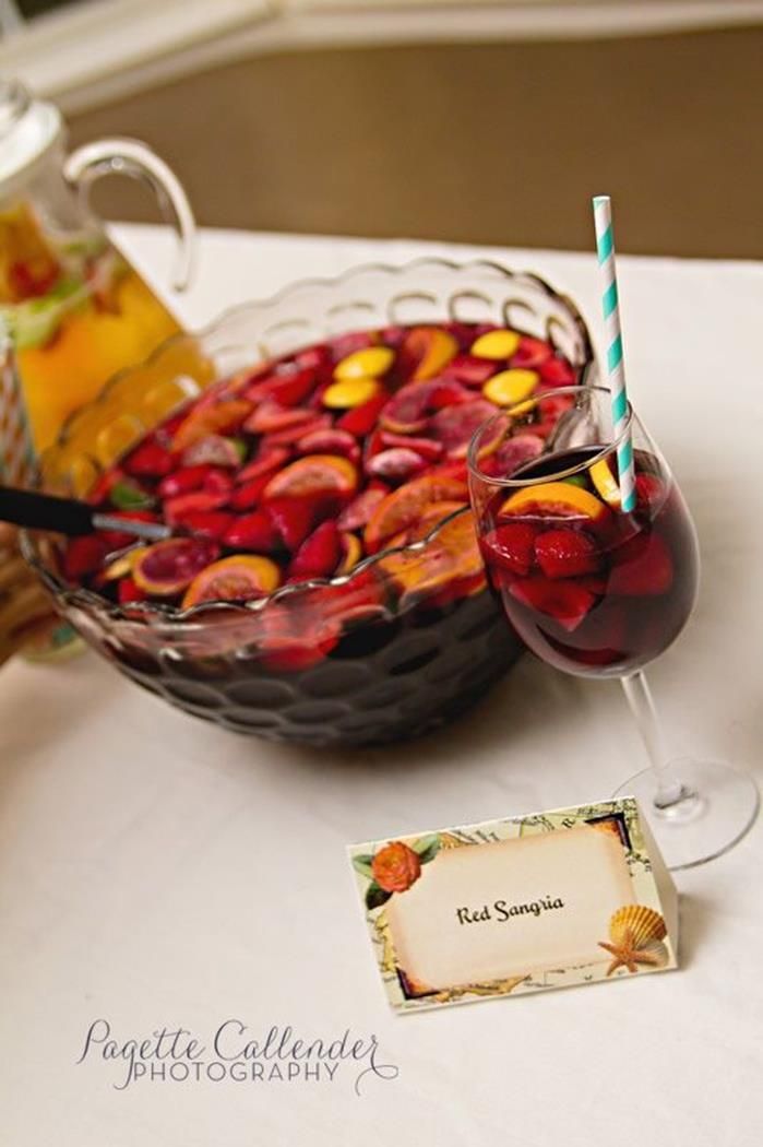 there is a bowl of fruit and a glass of wine on the table with a card