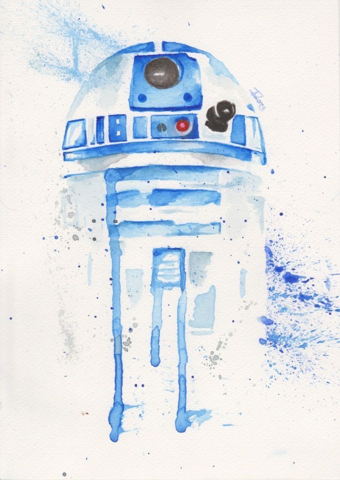 a watercolor drawing of a star wars r2d2