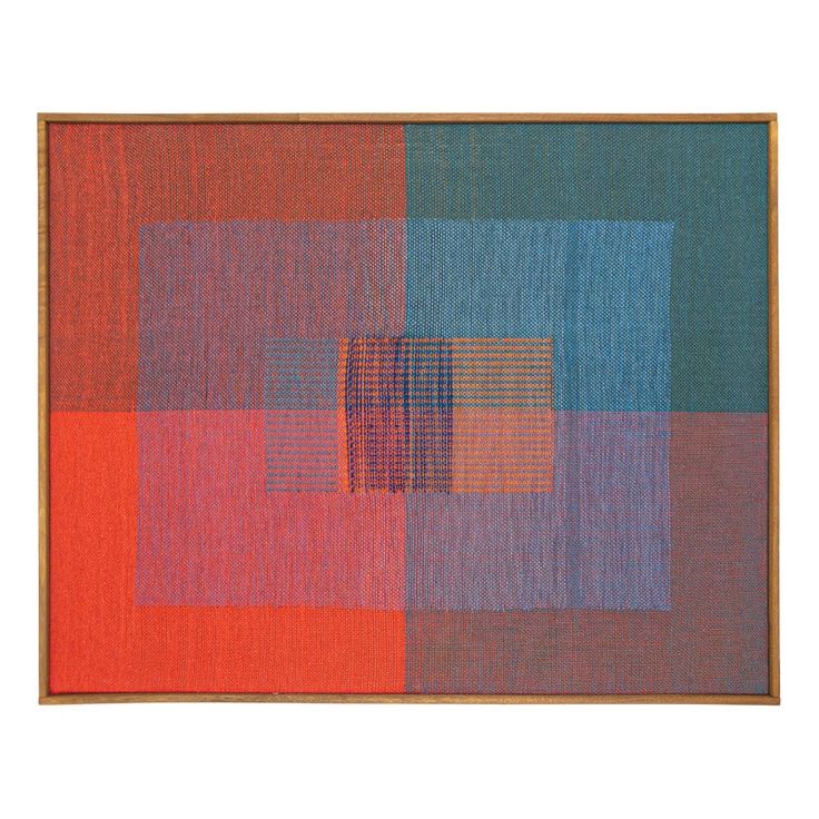 an abstract painting with squares and lines in red, blue, green, yellow and orange