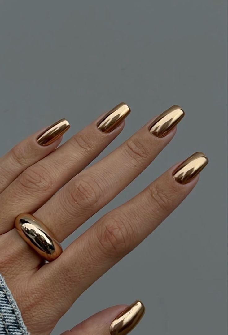 Chrome Nail Colors, Gold Chrome Nails, Simple Fall Nails, Golden Nails, Milky Nails, Chrome Nails Designs, Gothic Nails, Cute Nails For Fall, Floral Nail Art