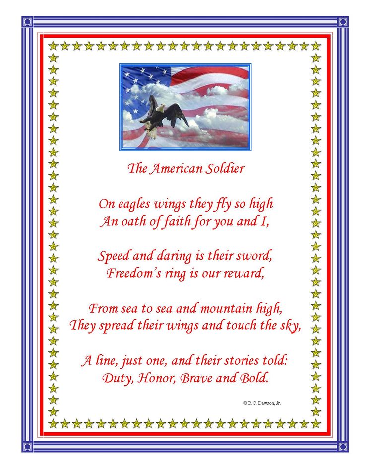 the american soldier poem with an eagle on it