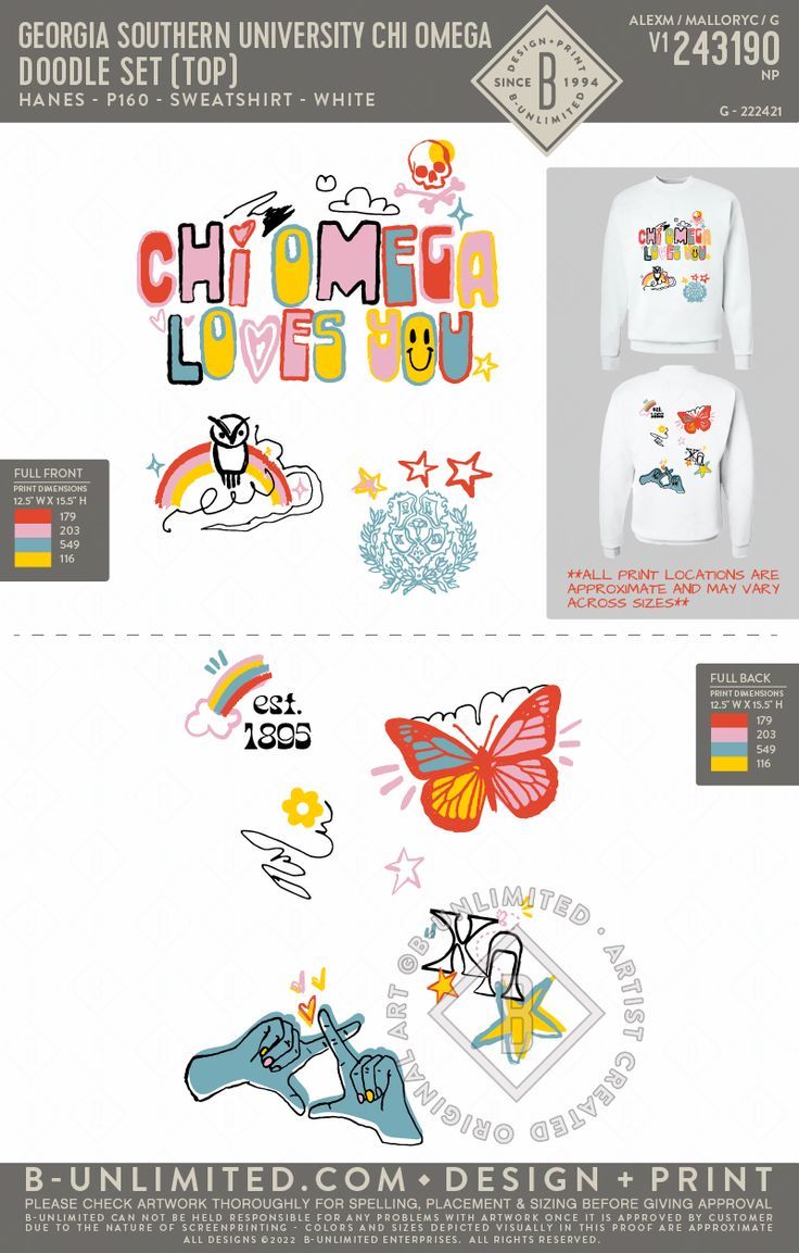 the back and side of a white shirt with different designs on it, including an image of