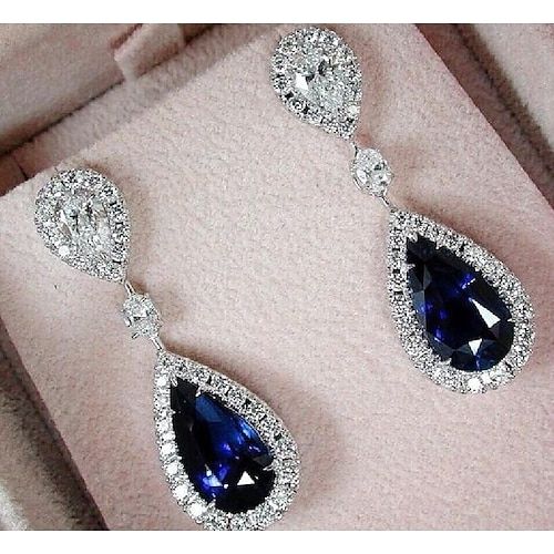 Blue Van Cleef Bracelet, Blue Van Cleef, Blue Crystal Earrings, Cheap Earrings, Bridal Women, Sapphire Studs, Accessory Jewelry, Party Earrings, Silver Jewelry Fashion